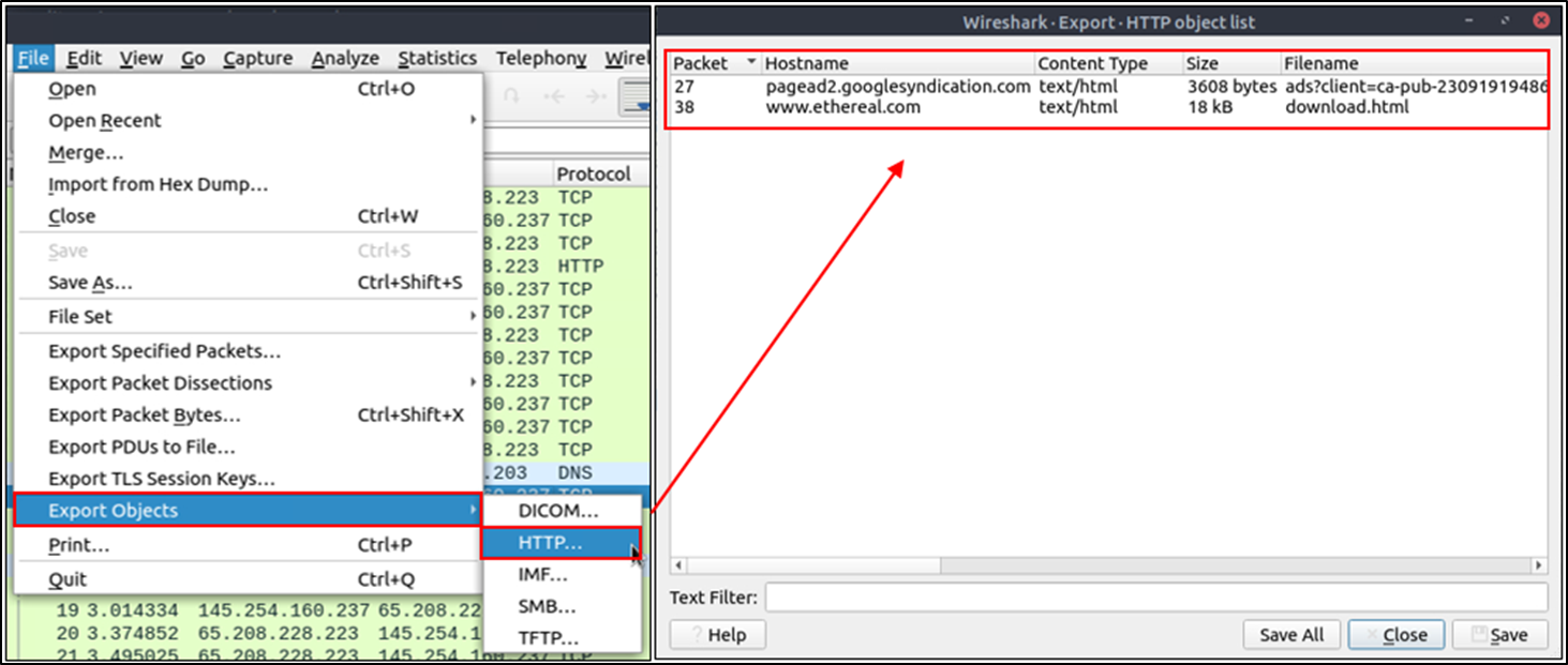 wireshark Export Objects